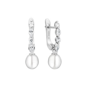 Cercei argint cu perle naturale albe și cristale, cu tortițe DiAmanti SK25486EL_W-G (Argint 925‰ 2,4 g.)